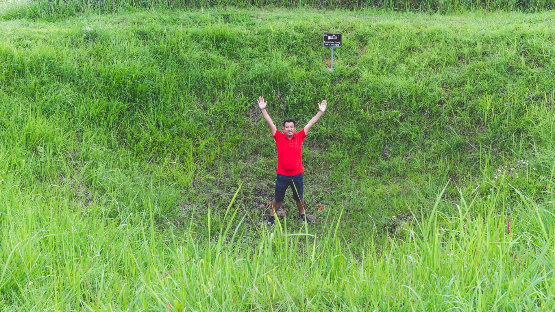 Explosion crater from the bomb during the Vietnam War