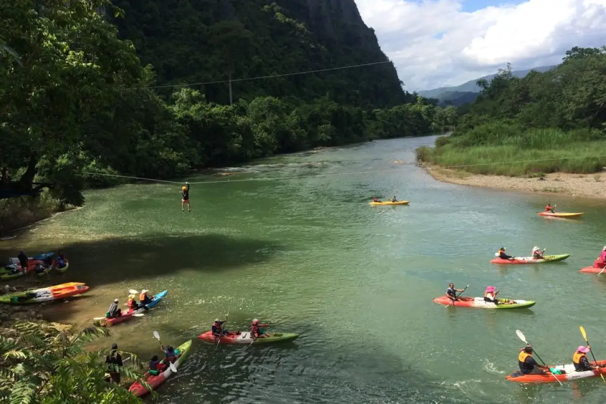 Kayaking on Nam Song River in Vang Vieng