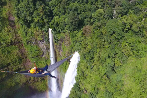 Lay Back On A Hammock In The Middle Of A Zipline at Tad Fane