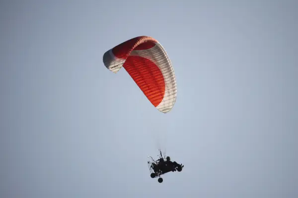 Sunset Paramotor Flying Over Vang Vieng