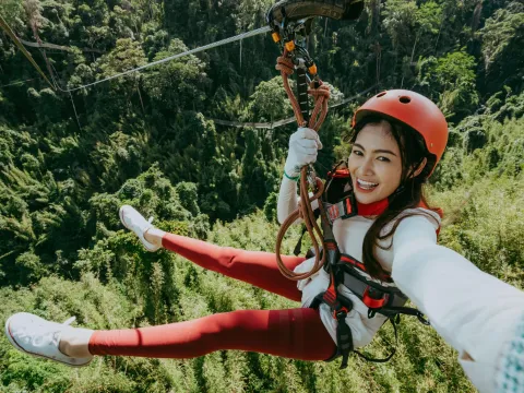 ຂີ່ສະລິງໂດຍຜ່ານການໄຕ່ຕາໜ່າງ, ຂົວອູ່, ຊົມນໍ້າຕົກ, ຢືນແປ້ນ